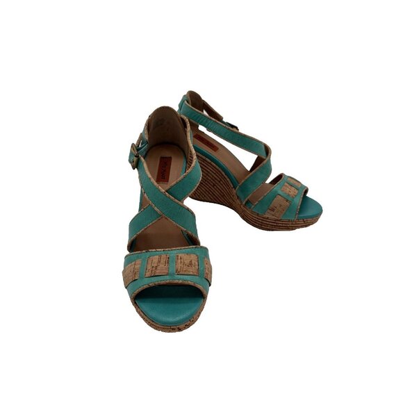Miz Mooz Kenya Platform Leather Wedge Heel Peep Toe Sandals size 7.5 Cork - Picture 2 of 16